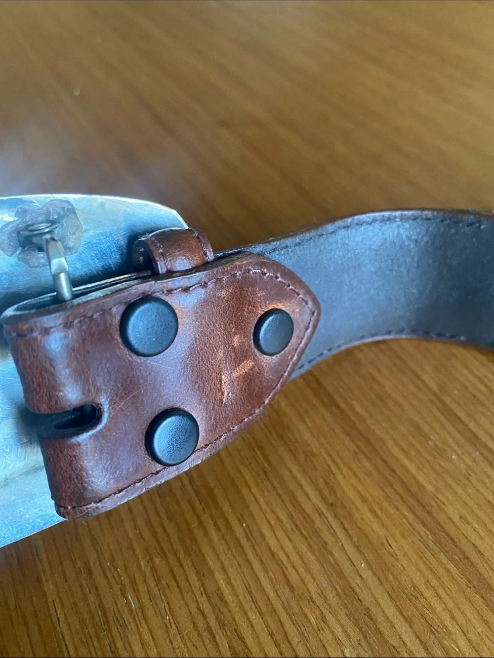 Western Leather Belt with Large inlayed Buckle Brown silver 42